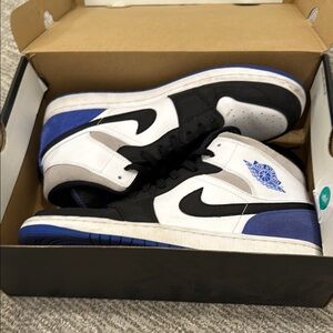 Jordan 1 Mid Men's Black and Blue Sneakers Size 13. Great Condition